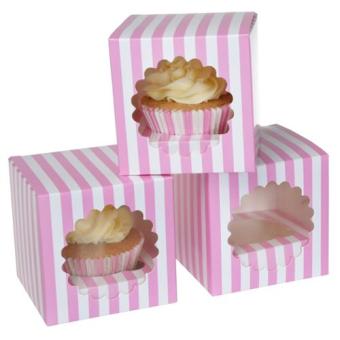 3  Cupcake Schachteln für 1 Stk. pink gestreift 