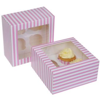2  Cupcake Schachteln für 4 Stk. pink gestreift 