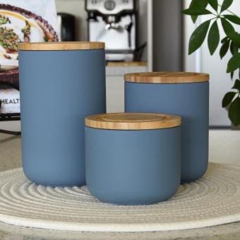 Vorratsdose Keramik / Bambus blau 13cm 